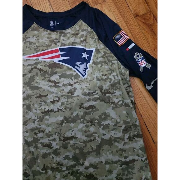 NIKE NEW ENGLAND PATRIOTS SALUTE TO SERVICE RAGLAN SHIRT YOUTH SIZE LARGE CAMO - Picture 2 of 4